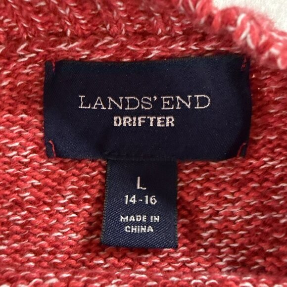 Lands' End Drifter Sweater Cable Cross Hatch Knit Womens Large 14-16 Red & White - Picture 4 of 9